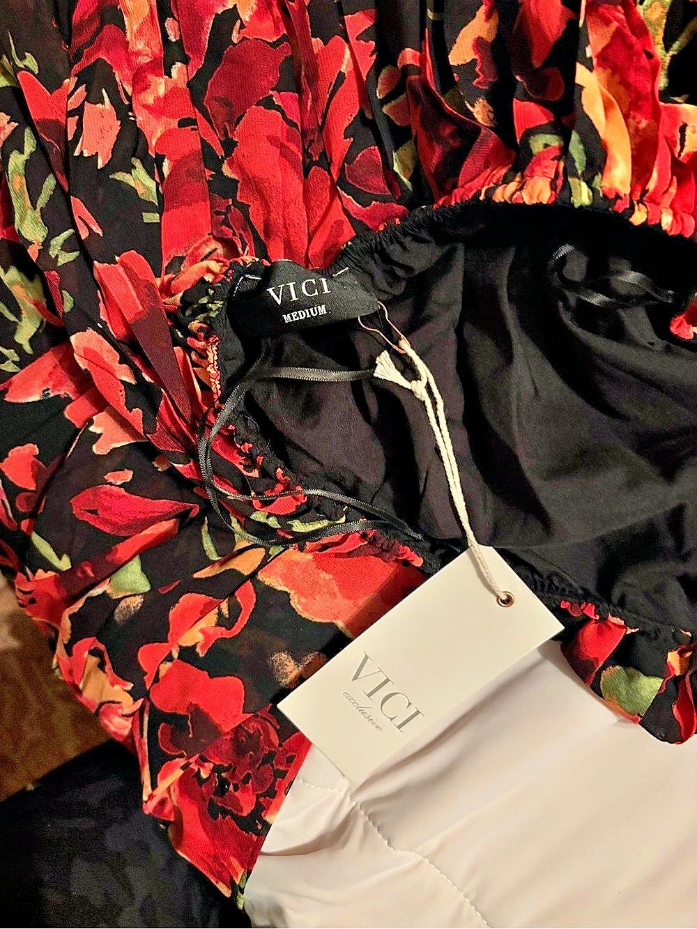 VICI Mediterranean Muse Floral Halter Neck Maxi Dress, Red & Black